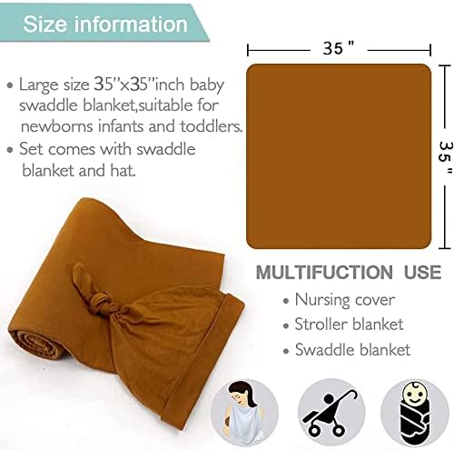 iEvolve Cotton Knitted Baby Swaddle Blanket with Hat Headband Set Newborn Swaddle Wrap Receiving