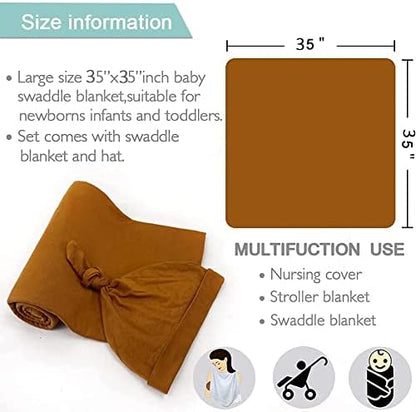 iEvolve Cotton Knitted Baby Swaddle Blanket with Hat Headband Set Newborn Swaddle Wrap Receiving