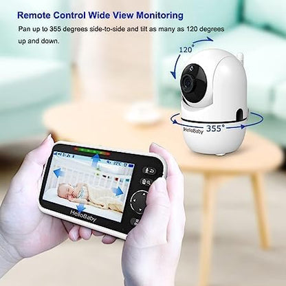 HelloBaby Upgrade 5’’ Baby Monitor with 30-Hour Battery, 2 Cameras Pan-Tilt-Zoom, 1000ft Range