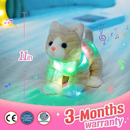 Glow Guards 14'' Light up Musical Kitty Stuffed Animal Soft Realistic Cat Plush Toy with LED Night