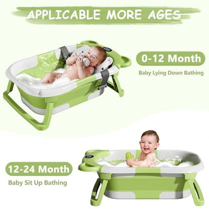 TPN Collapsible Baby Bathtub, Baby Bath Tub with Soft Cushion & Real-Time Thermometer, Baby Bathtub