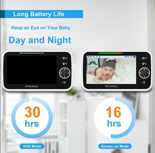 HelloBaby 6'' World First IPS 30H Battery Split-Screen Video Baby Monitor with Camera and Audio, No