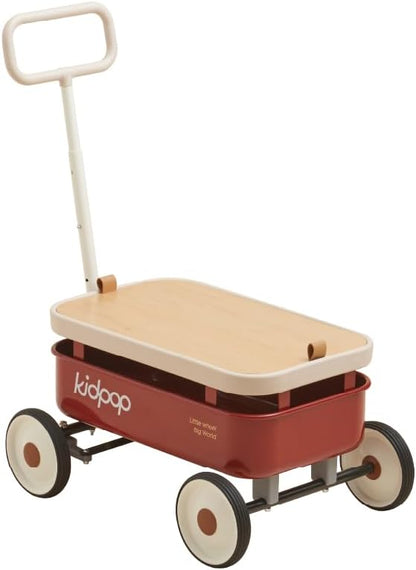 kidpop PULA-Wild 3-in-1 Kids' Pull-Along Wagon Toddlers Push Walker for 2.5-8, Removable Wooden