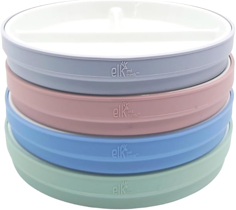 Elk and Friends Kids 6.7” Porcelain Divided Plates with Silicone Sleeves | Suitable for