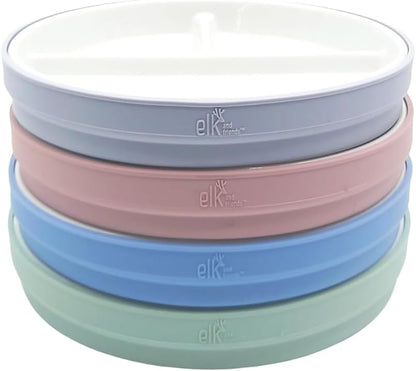 Elk and Friends Kids 6.7” Porcelain Divided Plates with Silicone Sleeves | Suitable for