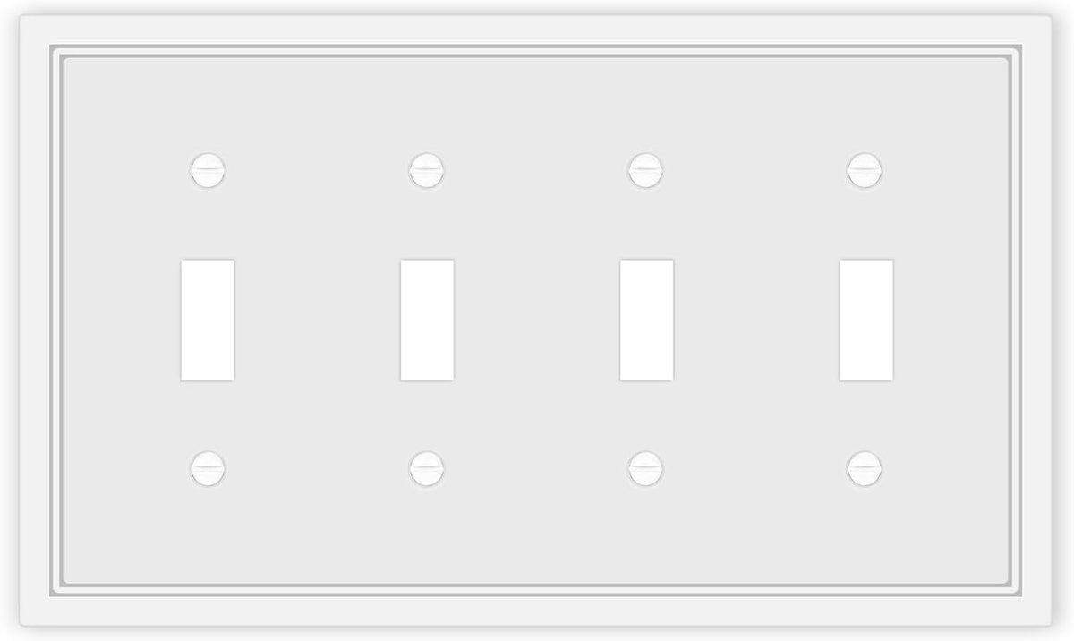 Quad Toggle Light Switch Cover Plate White Classic Decorative Light Switch Plates Cover 4-Gang Wall