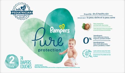 Pampers Baby Diapers - Pure Protection - Size 2, 74 Count, for up to 100% Leakproof, Premium