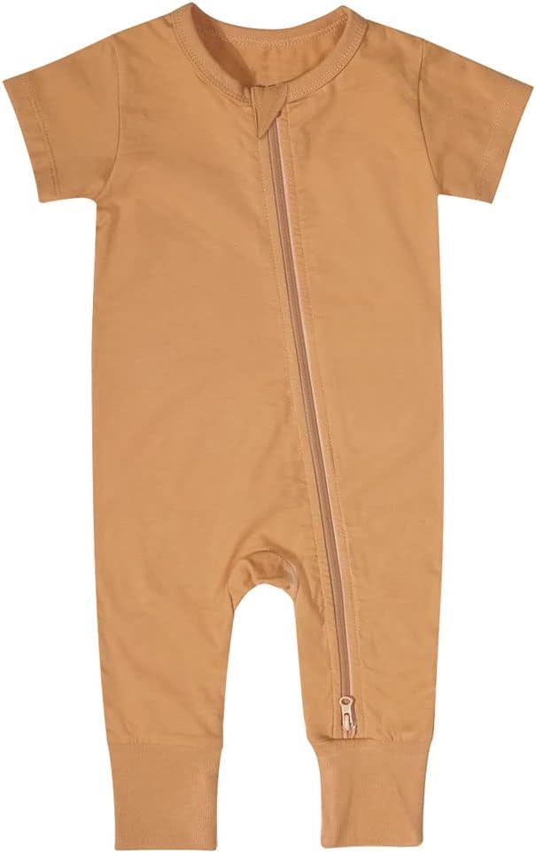 Teach Leanbh Toddler Unisex Baby Bamboo Viscose Pajamas 2 Way Zipper Short Sleeve Footless Romper