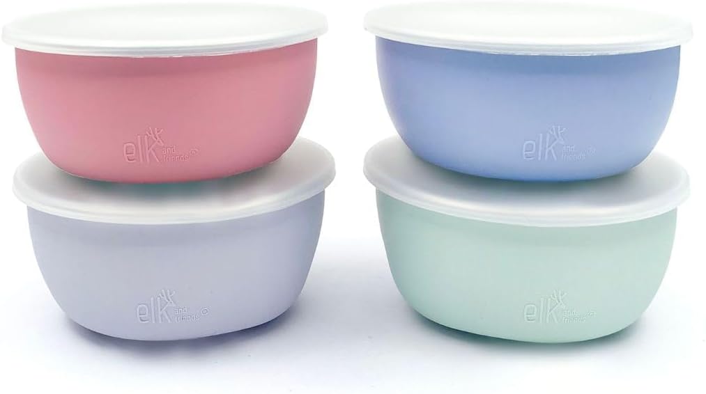Elk and Friends Stainless Steel Bowls + Silicone Sleeve and Storage Lid | Baby, Toddler, Kids |