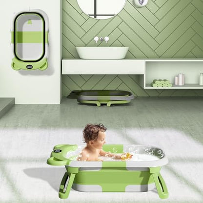 TPN Collapsible Baby Bathtub, Baby Bath Tub with Soft Cushion & Real-Time Thermometer, Baby Bathtub