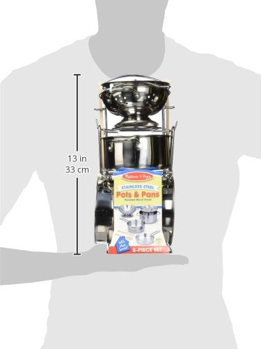 Melissa & Doug Stainless Steel Pots & Pans, 8 Piece Play Kitchen Set, Premium Play Kitchen