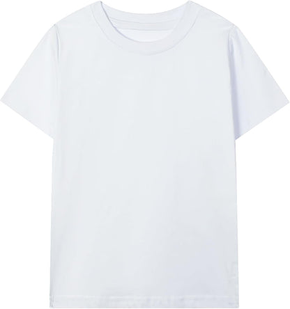 HILEELANG Kids Boy Basic Plain Cotton T-Shirts Short Sleeve Crew Neck Summer Tees 4packs 6-12 Years