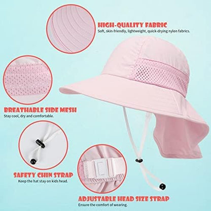 Toddler Baby Sun Hat Kids Summer UPF 50+ for Boys Girls Adjustable Beach Hats with Bucket Wide Brim
