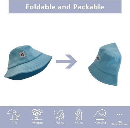 Kids Sun Hat Smile Face Bucket Hat for Girls Boys Summer Sun Protection Cotton Unisex Beach Cap