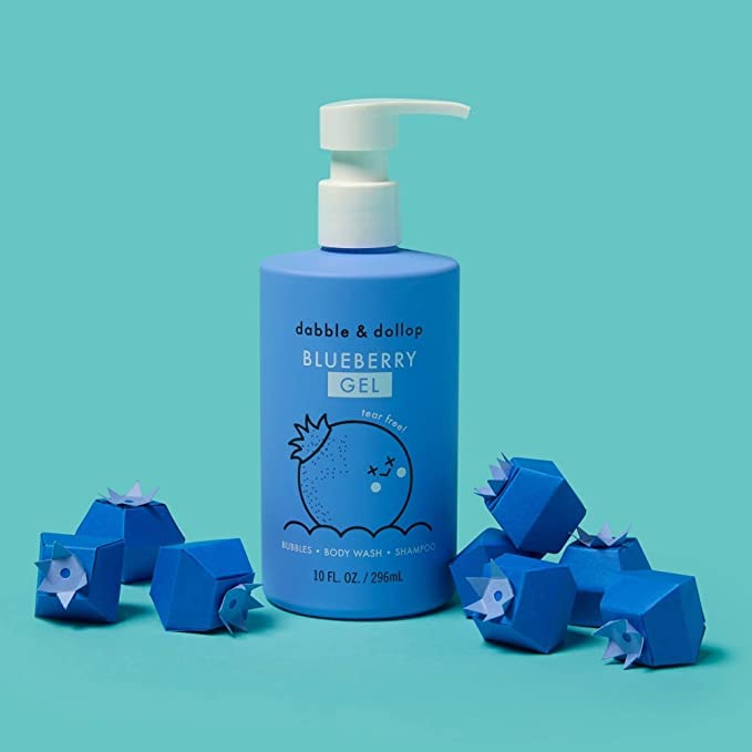 Dabble & Dollop Blueberry Body Wash & Shampoo - 3 in 1 Natural Bubble Bath for Kids, USA-Made