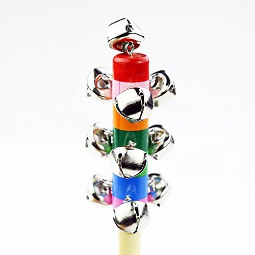 6Pcs Wooden Jingle Hand Bells,Rainbow Handle Wooden Bells Jingle Stick Shaker Rattle Baby Kids