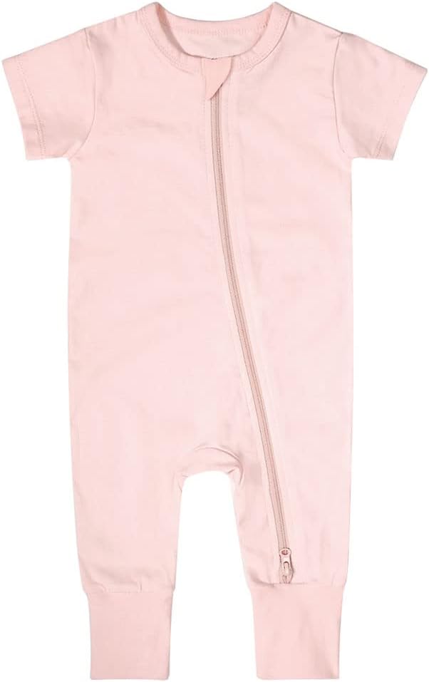 Teach Leanbh Toddler Unisex Baby Bamboo Viscose Pajamas 2 Way Zipper Short Sleeve Footless Romper