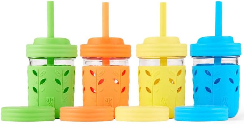 Elk and Friends Kids & Toddler Cups | The Original Glass Mason jars 8 oz with Silicone Sleeves &