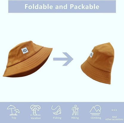 Kids Sun Hat Smile Face Bucket Hat for Girls Boys Summer Sun Protection Cotton Unisex Beach Cap