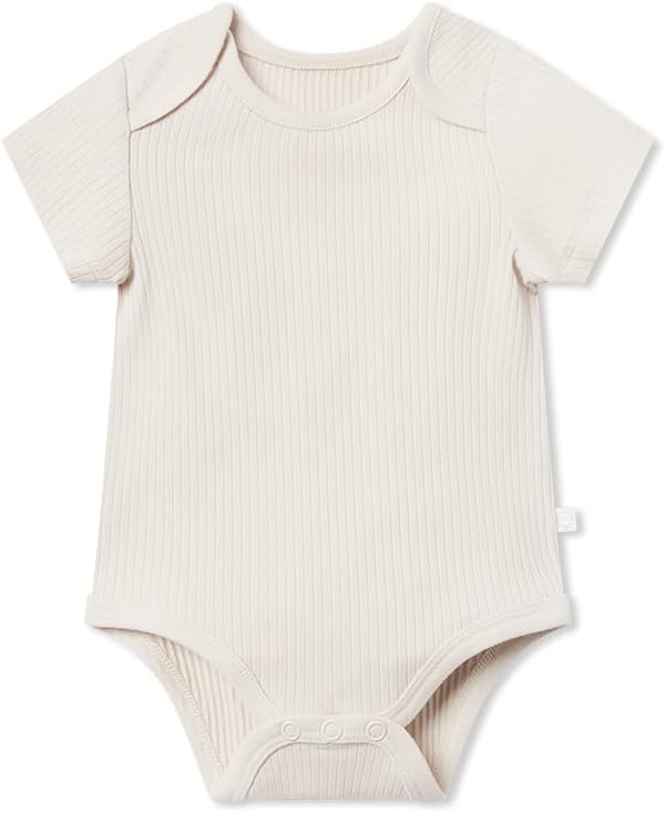 MORI Baby Ribbed Short Sleeve Bodysuit with Envelope Neck and Nickel Free Poppers - Unisex Toddler