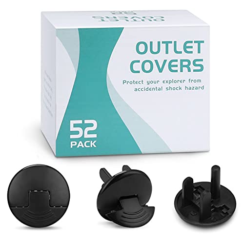 52 Pack Black Safety Outlet Covers Baby Proofing, Electrical Socket Outlet Plugs 3-Prong Child