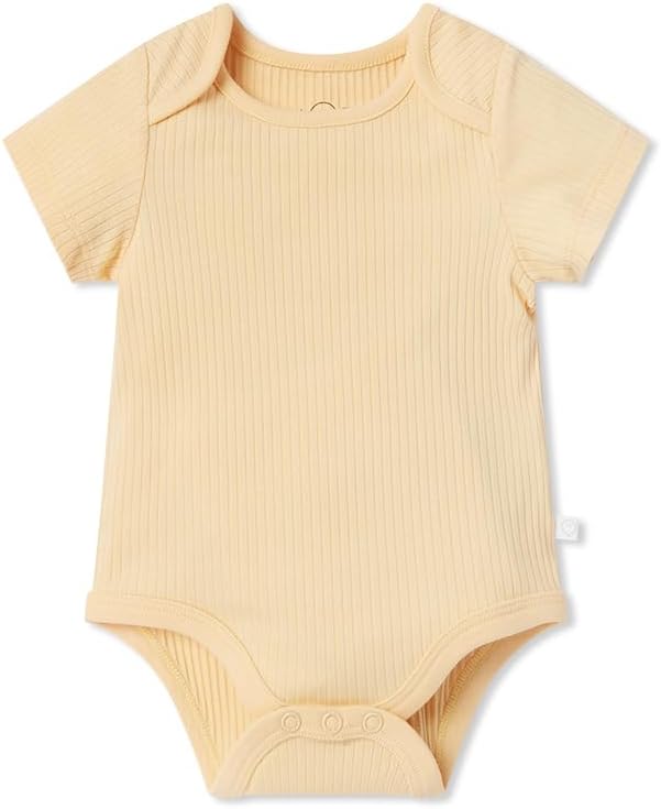 MORI Baby Ribbed Short Sleeve Bodysuit with Envelope Neck and Nickel Free Poppers - Unisex Toddler