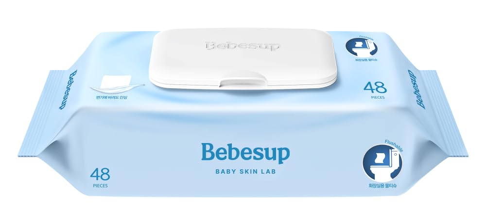 BEBESUP- Korea’s #1 Flushable Wipes- 100% Plant-Based Hypoallergenic Biodegradable 99% Water-Based