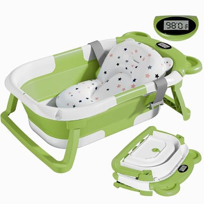 TPN Collapsible Baby Bathtub, Baby Bath Tub with Soft Cushion & Real-Time Thermometer, Baby Bathtub