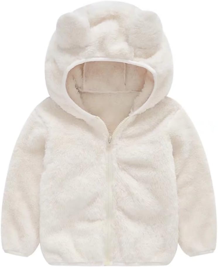 AIWUHE Toddler Boys Girls Hooded Jacket Fleece Hoodie Winter Warm Solid Color Teddy Coat Zip-up