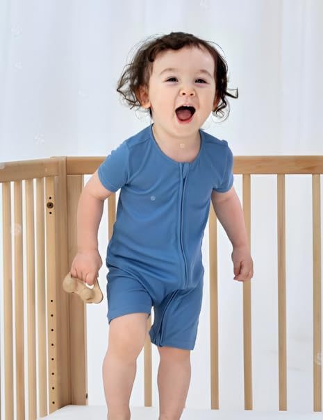 JunNeng Baby 2 Pack Rayon of Bamboo Romper Sleeper 2 Way Zipper Short Sleeve Jumpsuit Zipper