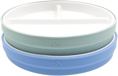 Elk and Friends Kids 7.8” Porcelain White Plates with Silicone Sleeves | Divided Plates | Suitable