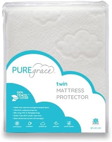 PUREgrace Tencel Mattress Protector (Twin) – Waterproof, Noiseless Cover for Potty Training