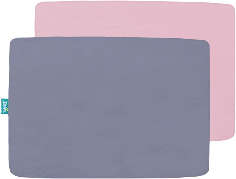 Biloban Pack n Play Sheets and Waterproof Mattress Protector, Grey&Pink, Breathable, Washable
