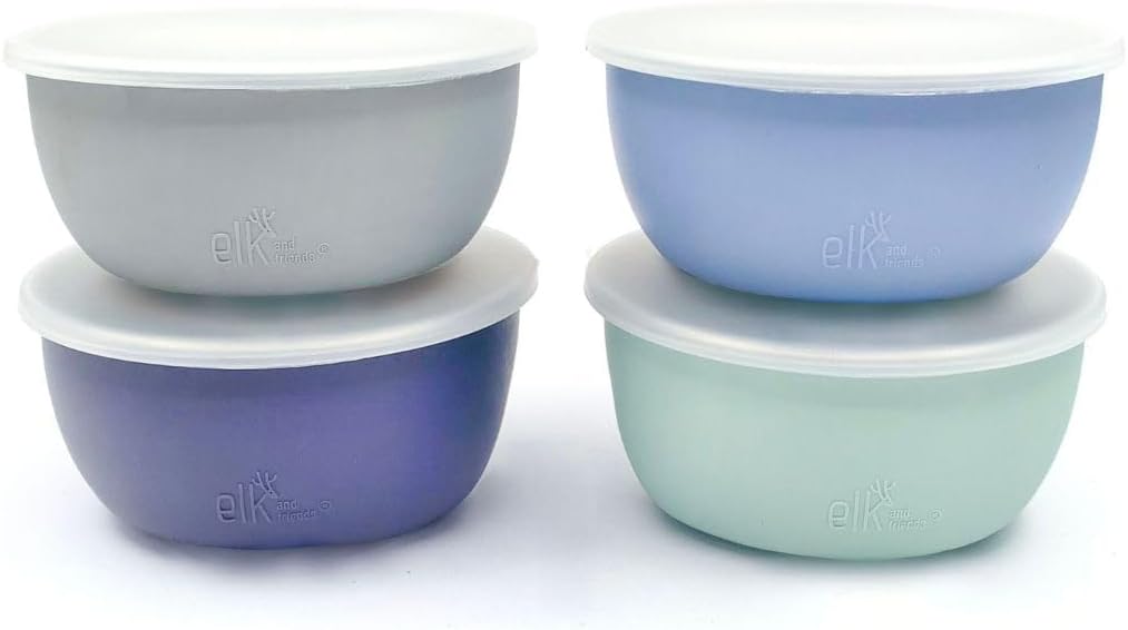 Elk and Friends Stainless Steel Bowls + Silicone Sleeve and Storage Lid | Baby, Toddler, Kids |