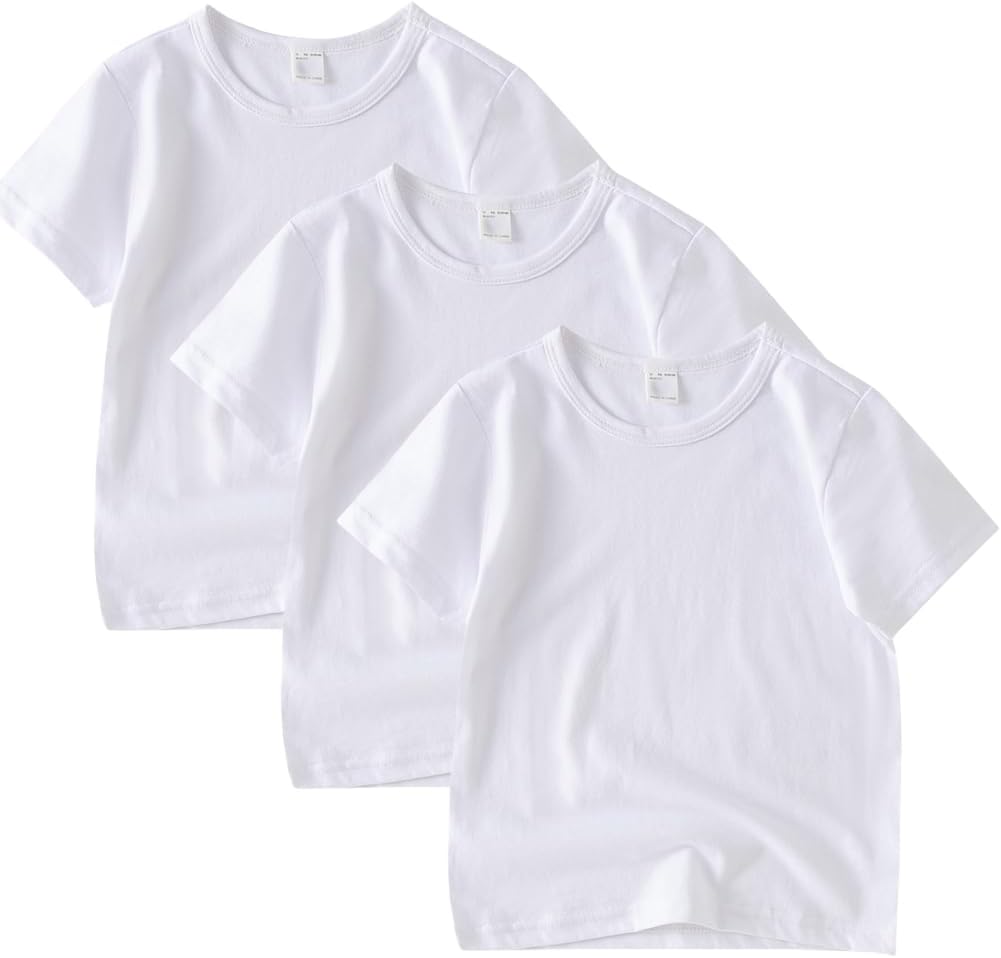 3 Pack Kids T-Shirt Cotton Short Sleeve Tee Shirts for Unisex Boys and Girls Toddler Summer Crew