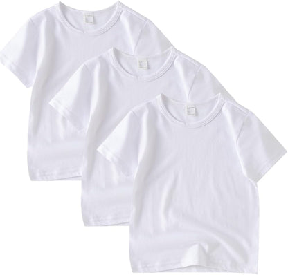 3 Pack Kids T-Shirt Cotton Short Sleeve Tee Shirts for Unisex Boys and Girls Toddler Summer Crew