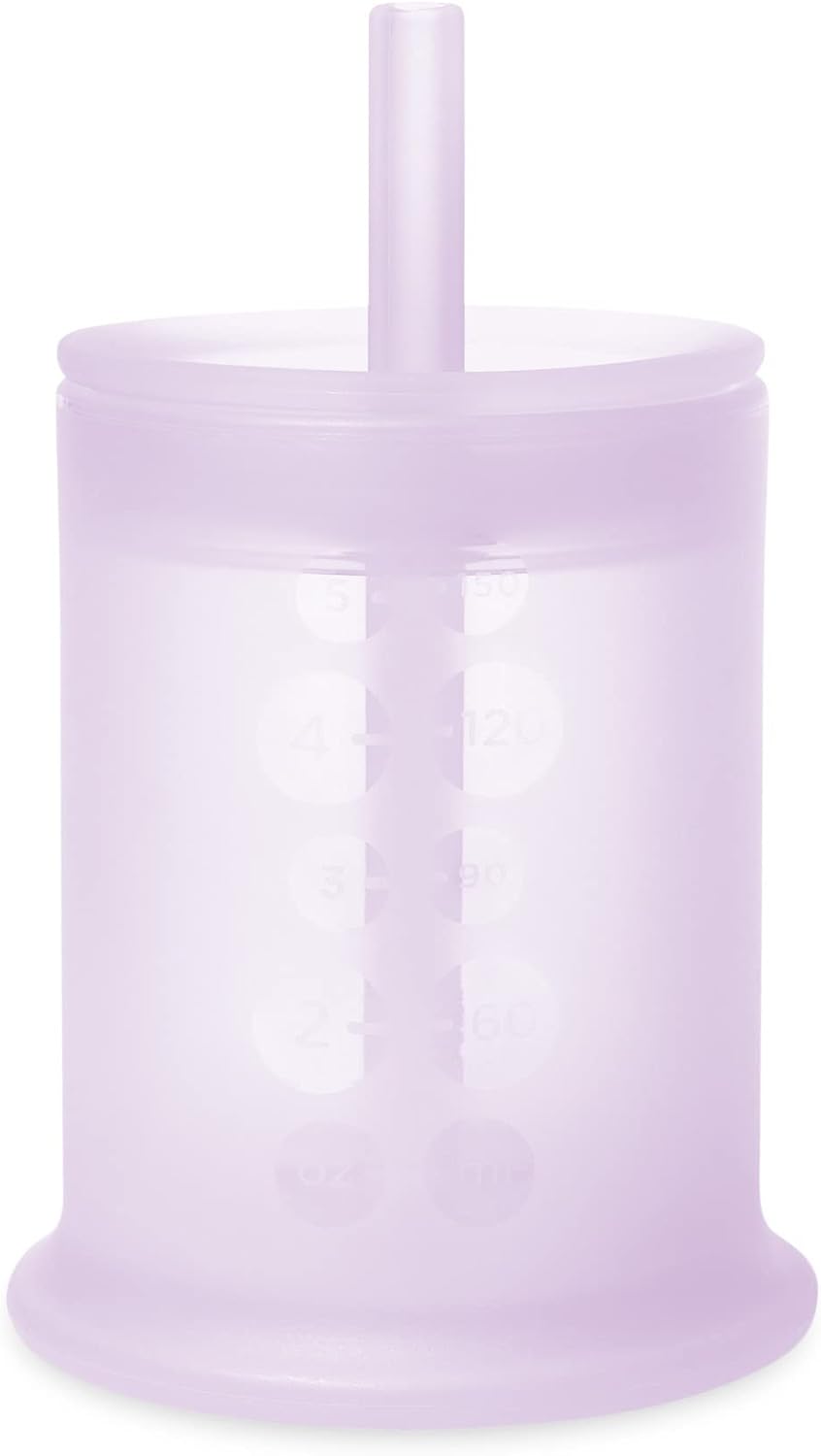 Olababy Silicone Training Cup with Straw Lid | Babies Water Drinking Cup | 6+ Mo Infant To 12-18
