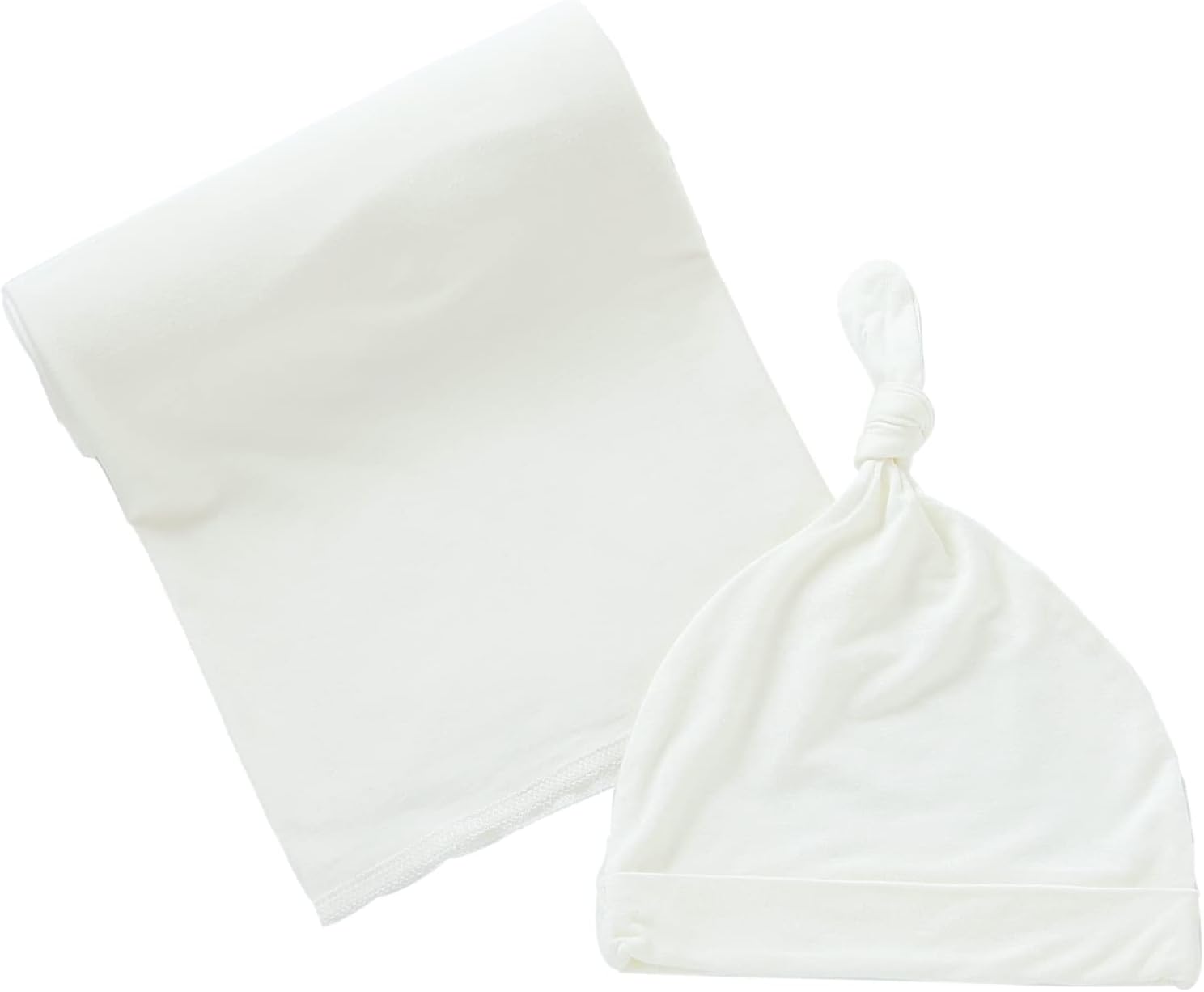 iEvolve Cotton Knitted Baby Swaddle Blanket with Hat Headband Set Newborn Swaddle Wrap Receiving