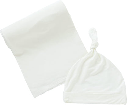 iEvolve Cotton Knitted Baby Swaddle Blanket with Hat Headband Set Newborn Swaddle Wrap Receiving