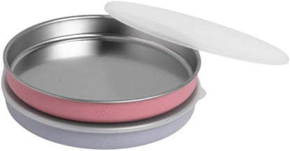 Elk and Friends 7.8” Stainless Steel Non Divided Plates with Silicone Sleeve + Storage Lid | Baby