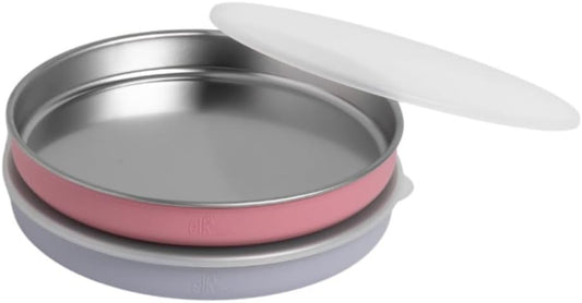 Elk and Friends 7.8” Stainless Steel Non Divided Plates with Silicone Sleeve + Storage Lid | Baby