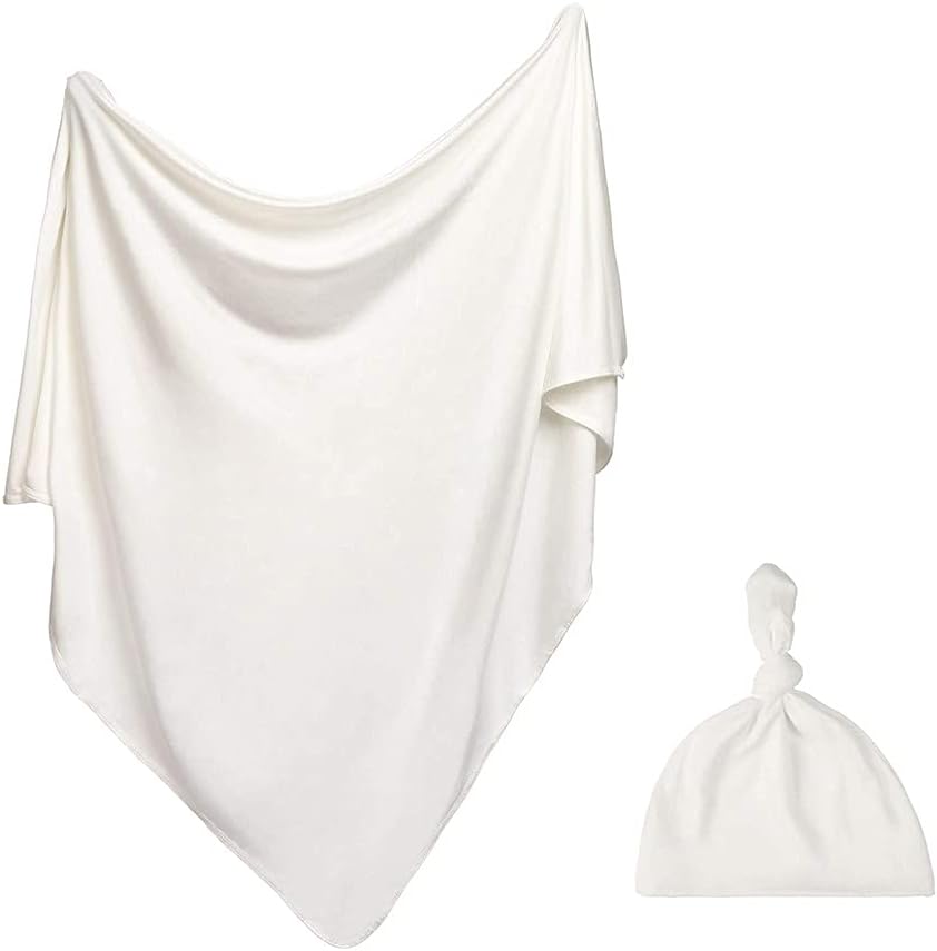 iEvolve Cotton Knitted Baby Swaddle Blanket with Hat Headband Set Newborn Swaddle Wrap Receiving