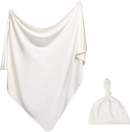 iEvolve Cotton Knitted Baby Swaddle Blanket with Hat Headband Set Newborn Swaddle Wrap Receiving