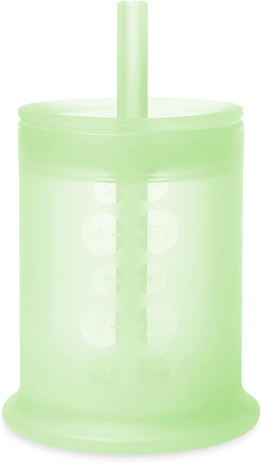 Olababy Silicone Training Cup with Straw Lid | Babies Water Drinking Cup | 6+ Mo Infant To 12-18