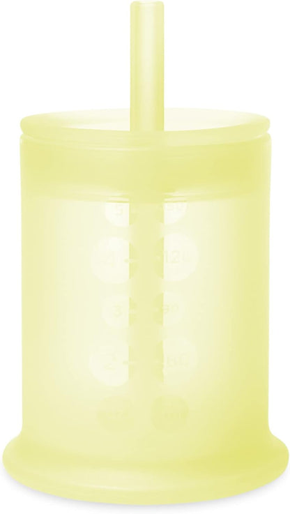 Olababy Silicone Training Cup with Straw Lid | Babies Water Drinking Cup | 6+ Mo Infant To 12-18