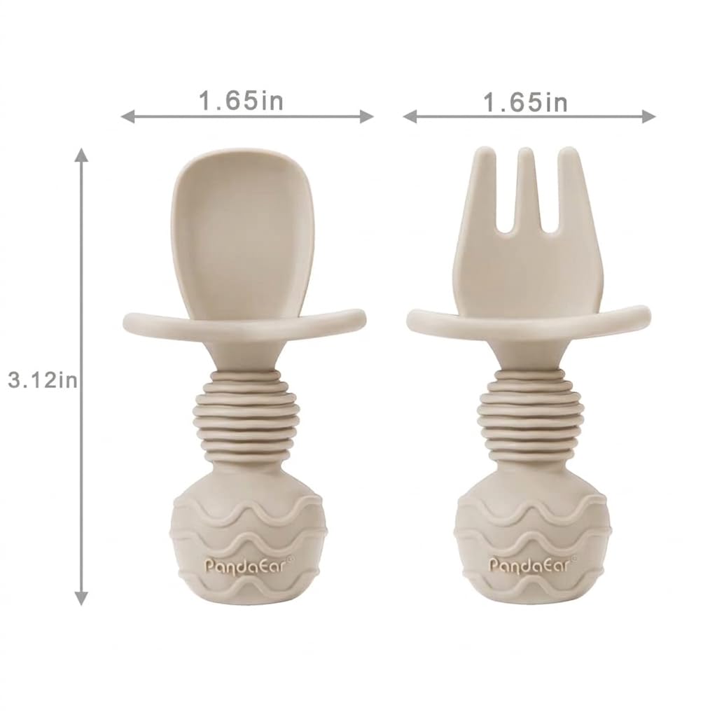 PandaEar 6 Pack Silicone Baby Spoons and Fork Feeding Set- Anti-Choke First Self Feeding Utensils