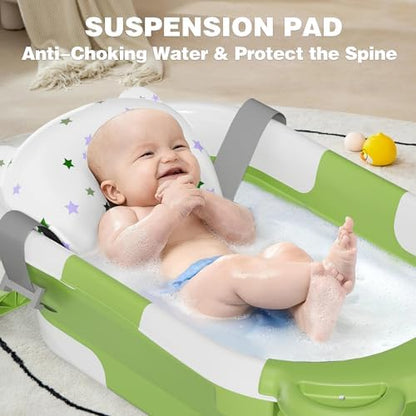 TPN Collapsible Baby Bathtub, Baby Bath Tub with Soft Cushion & Real-Time Thermometer, Baby Bathtub