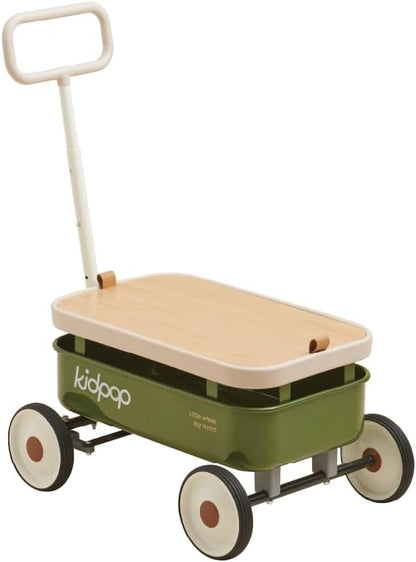 PULA-Wild 3-in-1 Kids' Pull-Along Wagon Toddlers Push Walker for 2.5-8, Removable Wooden Cover and
