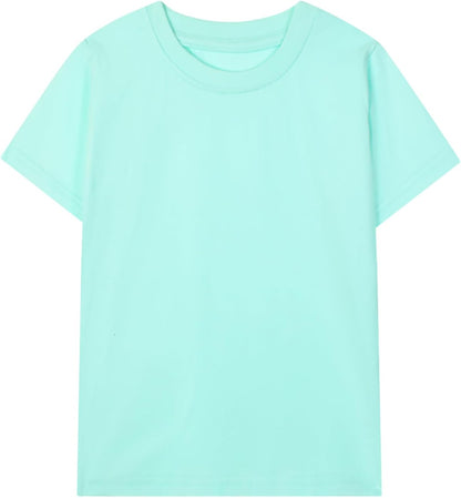 HILEELANG Kids Boy Basic Plain Cotton T-Shirts Short Sleeve Crew Neck Summer Tees 4packs 6-12 Years