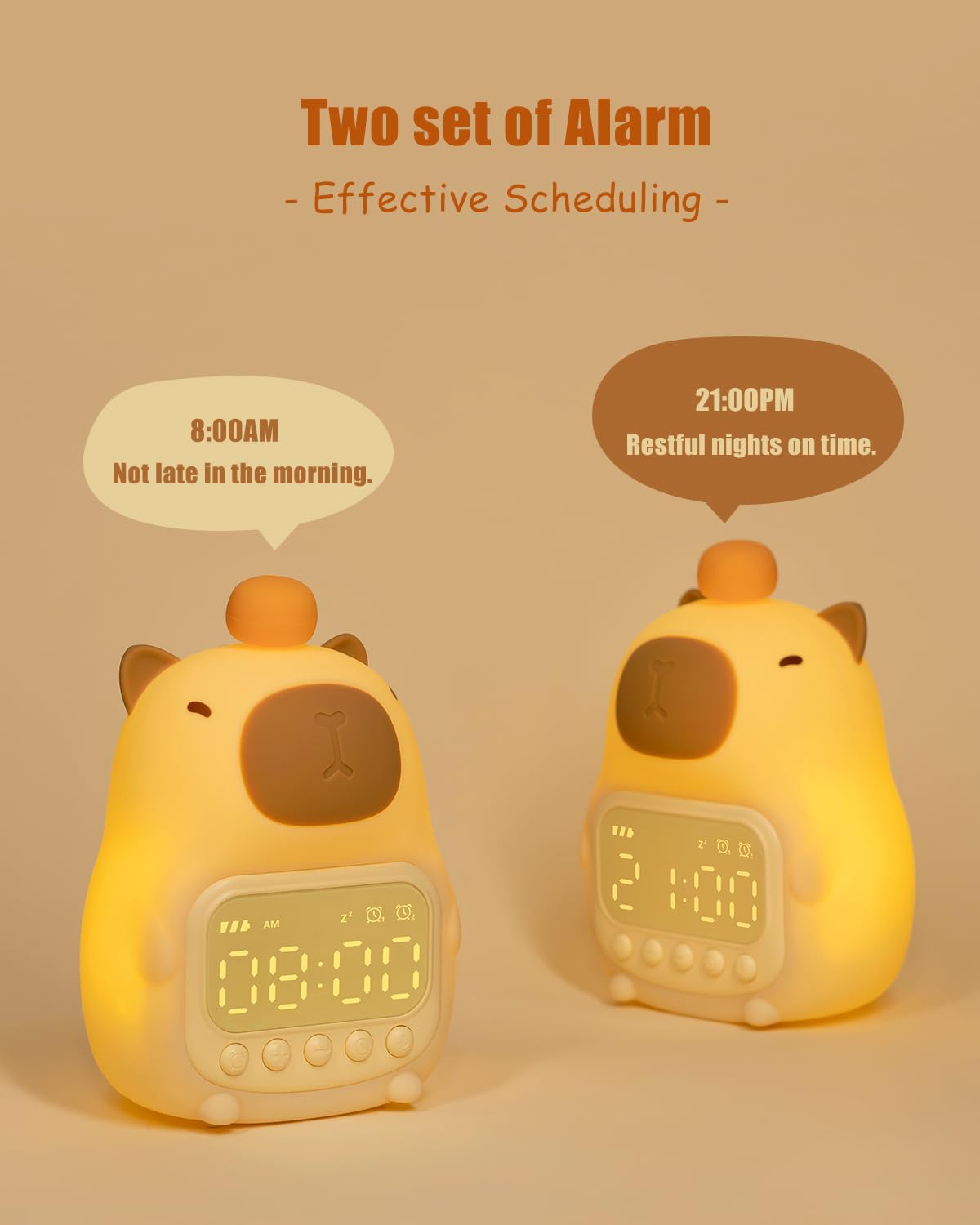 Capybara Alarm Clock with Night Light for Kids, Cute Toddler Alarm Clocks for Bedrooms Ok to Wake